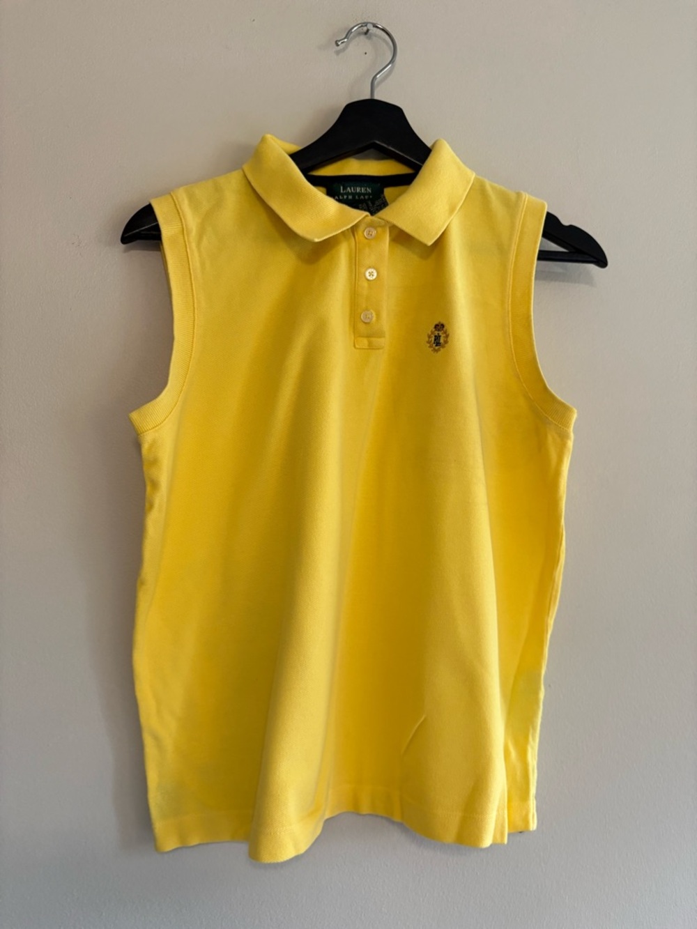 Lauren Ralph Lauren Womens Yellow Sleeveless Collared Polo Tank Size Medium Golf